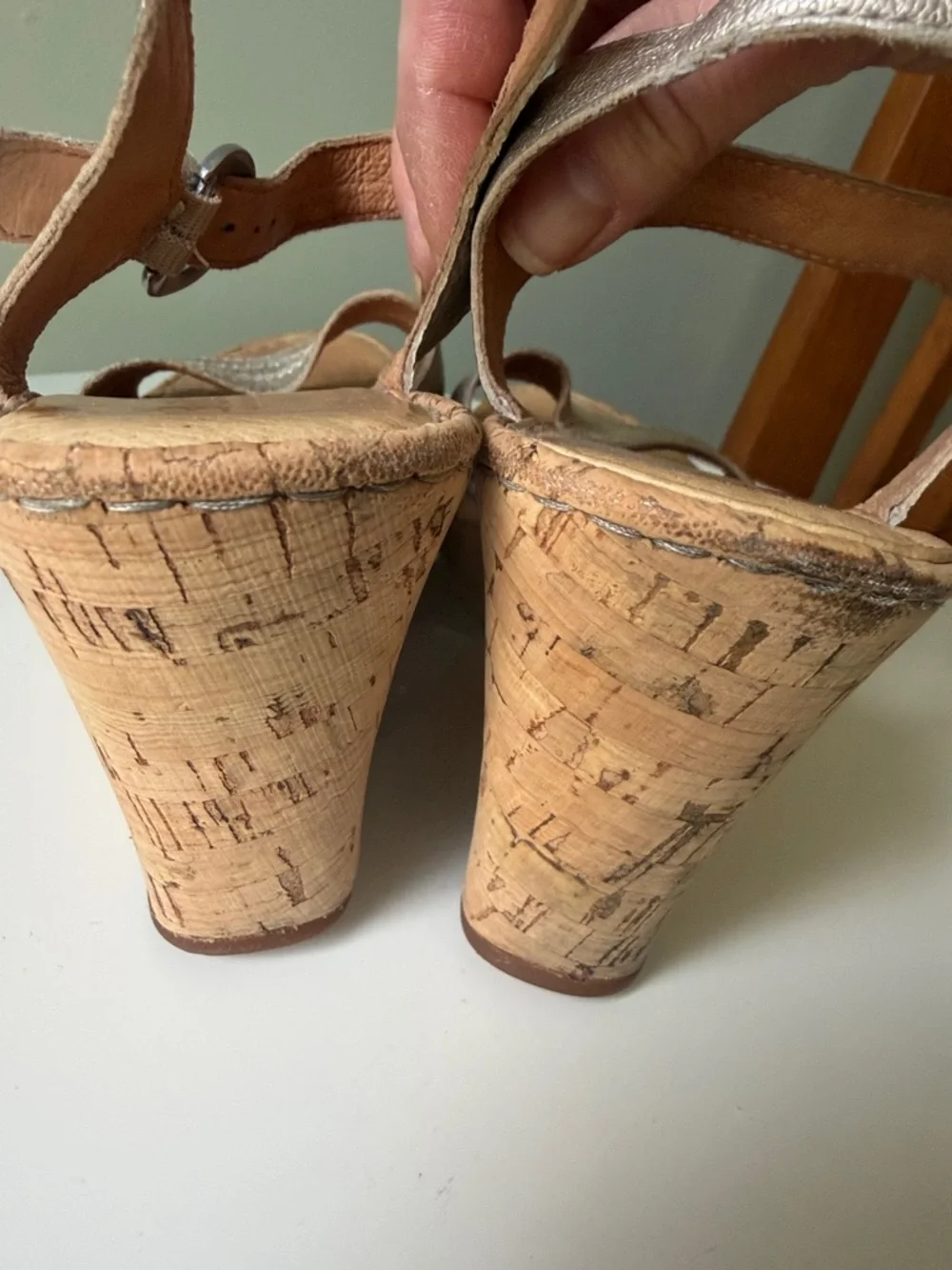 Born Metallic Leather Issa Sandals Cork Wedge Platform Sandals Heels 8/39